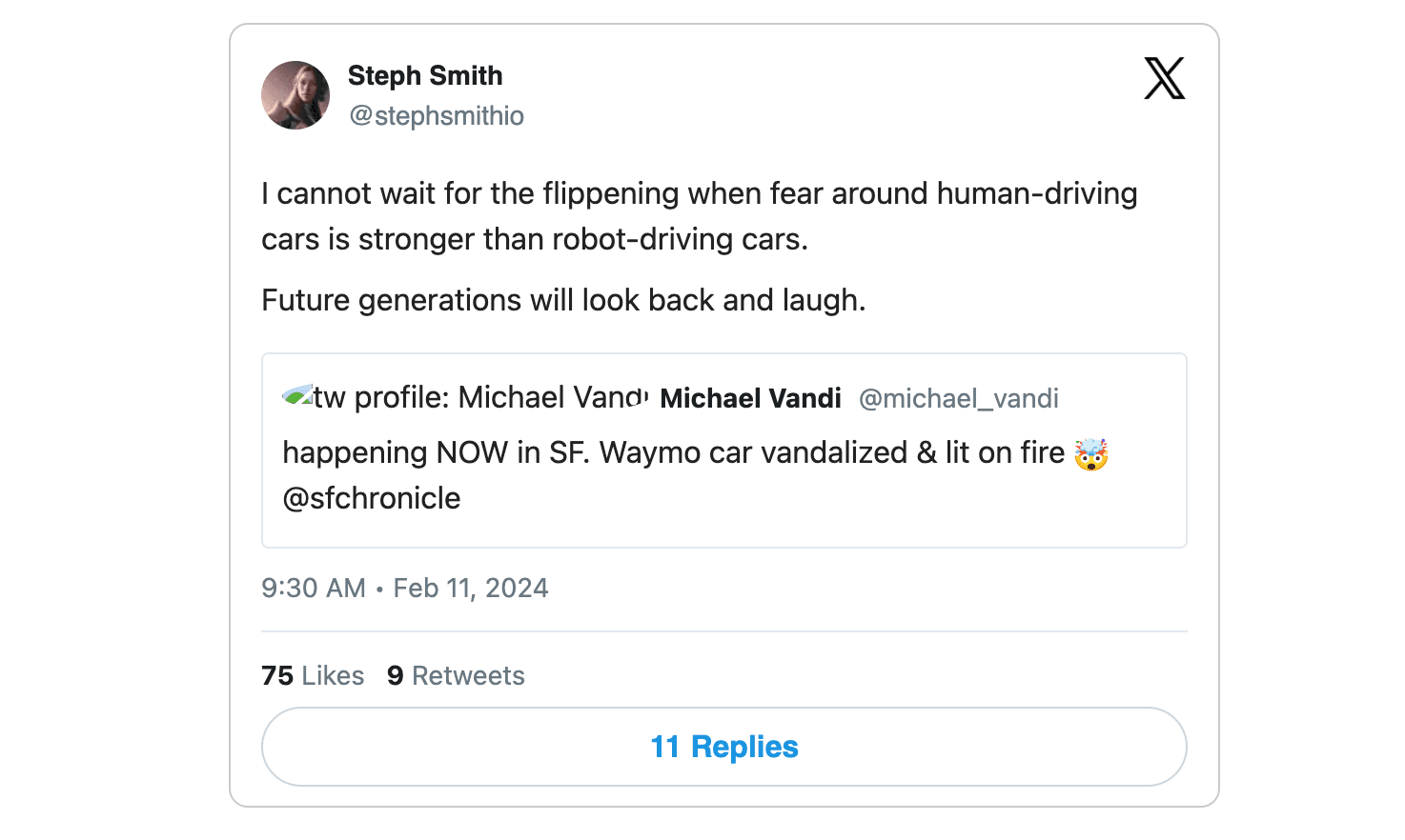 Up in Flames: SF Revelers Attack Waymo Robotaxi